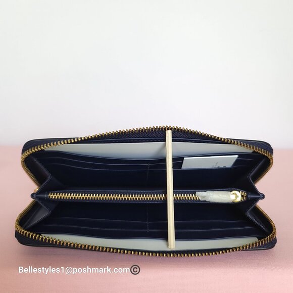 COACH Slim Accordion Smooth Leather Wallet with Back Slip Pocket- Dark Navy⭐ - Picture 13 of 16